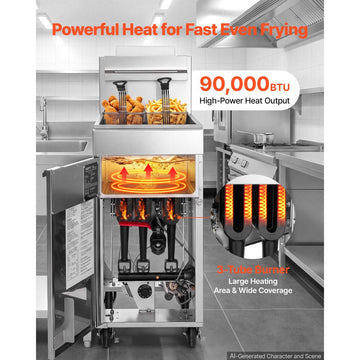 Vevor Deep Fryer Commercial Propane 90,000 BTU 40 lbs Floor-Standing with 2 Baskets New