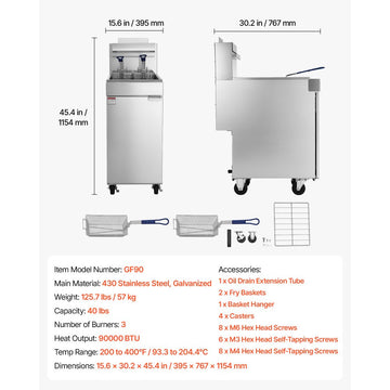 Vevor Deep Fryer Commercial Propane 90,000 BTU 40 lbs Floor-Standing with 2 Baskets New