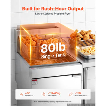 Vevor Deep Fryer Commercial Propane 80 lbs Floor Standing Stainless Steel with 2 Baskets New