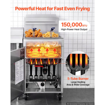 Vevor Deep Fryer Commercial Propane 80 lbs Floor Standing Stainless Steel with 2 Baskets New
