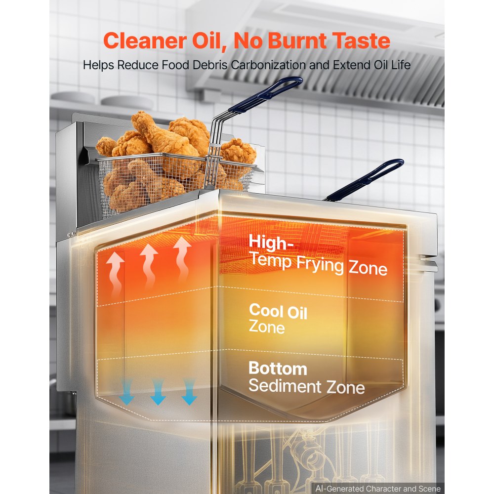 Vevor Deep Fryer Commercial Propane 80 lbs Floor Standing Stainless Steel with 2 Baskets New