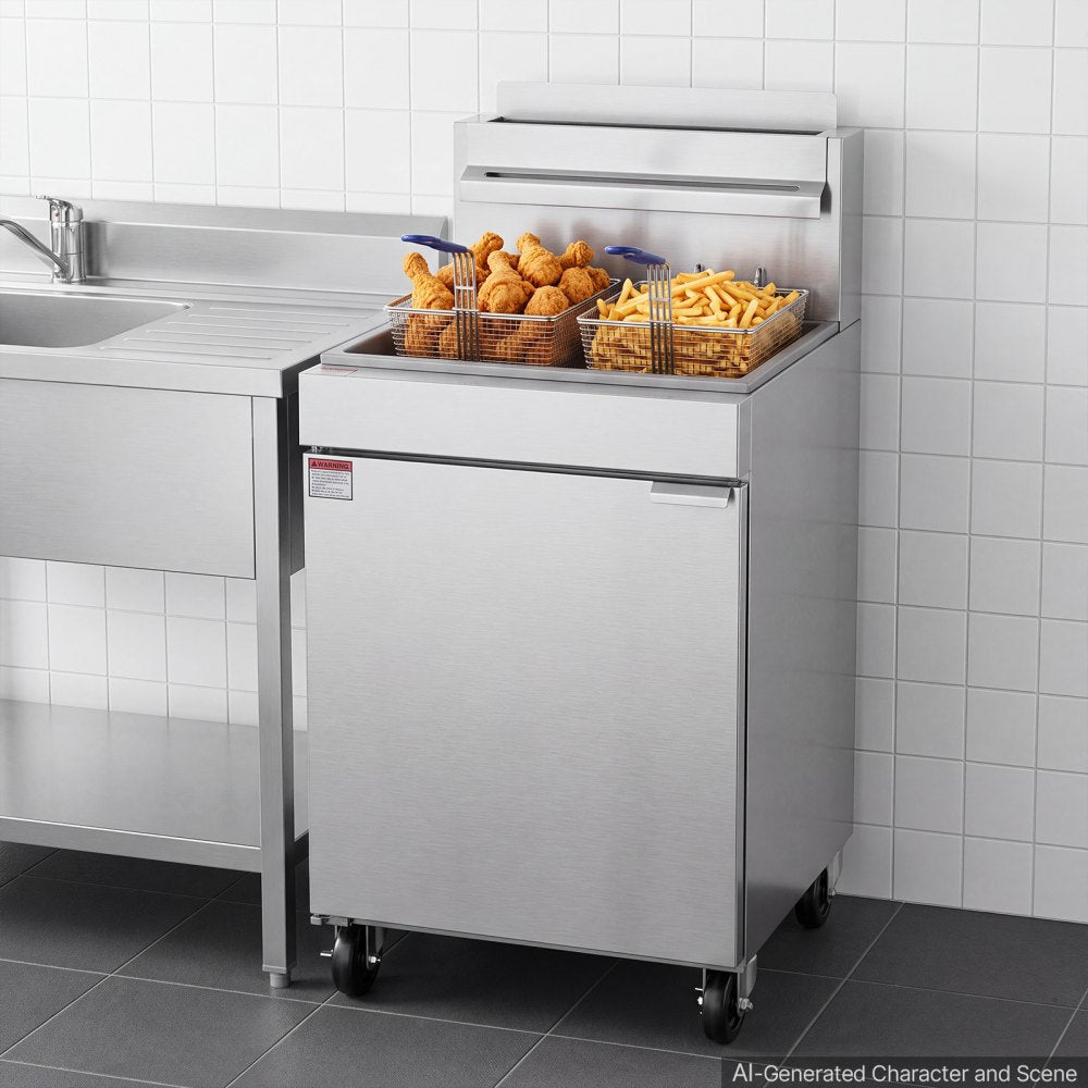 Vevor Deep Fryer Commercial Propane 80 lbs Floor Standing Stainless Steel with 2 Baskets New