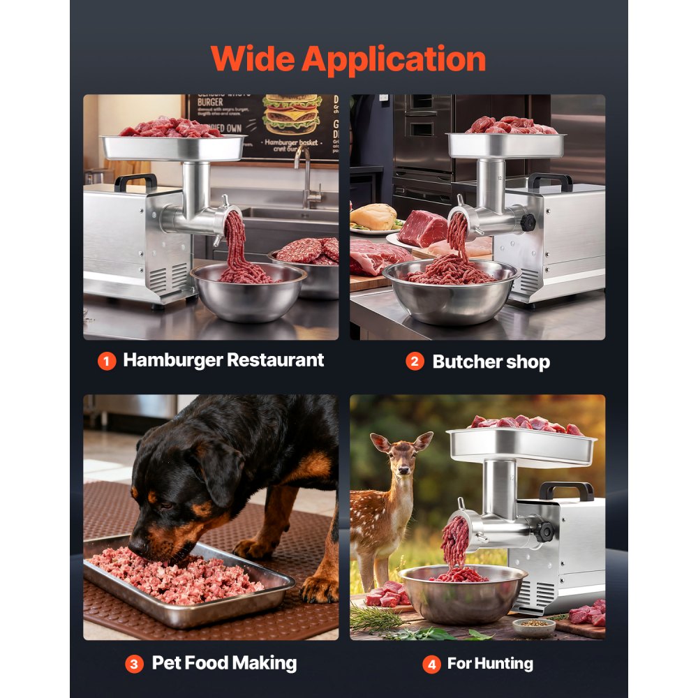 Vevor Meat Grinder Commercial Electric #12 11 lbs/Min Stainless Steel Sausage Maker New