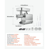 Vevor Meat Grinder Commercial #32 Electric Meat Mincer 21 lbs/Min Stainless Steel New