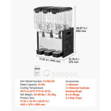 Vevor Beverage Dispenser Commercial 3-Tank 10 L Stainless Steel Juice Drink Machine New