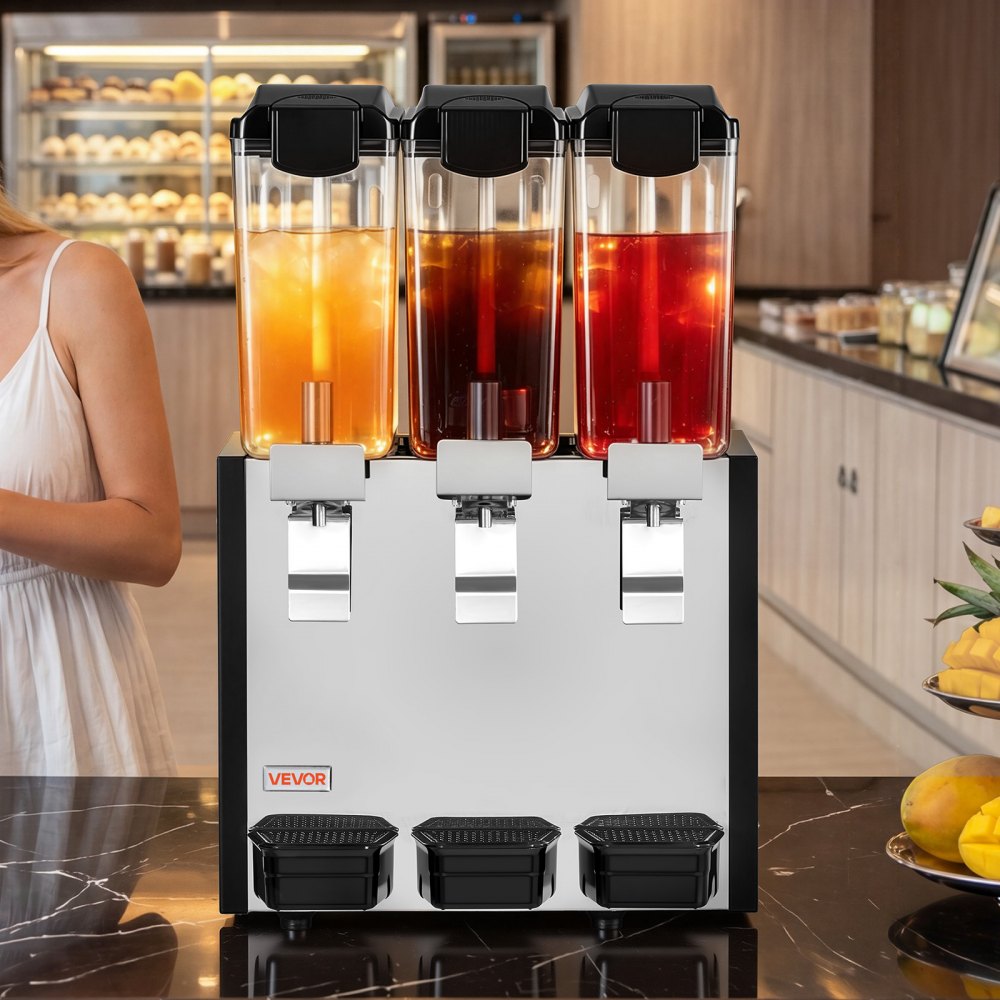 Vevor Beverage Dispenser Commercial 3-Tank 10 L Stainless Steel Juice Drink Machine New