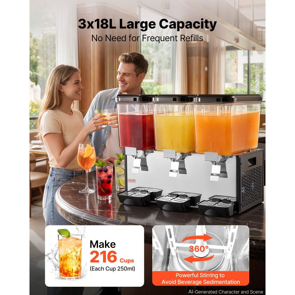 Vevor Commercial Beverage Dispenser 3 x 18L Cold Drink Machine New