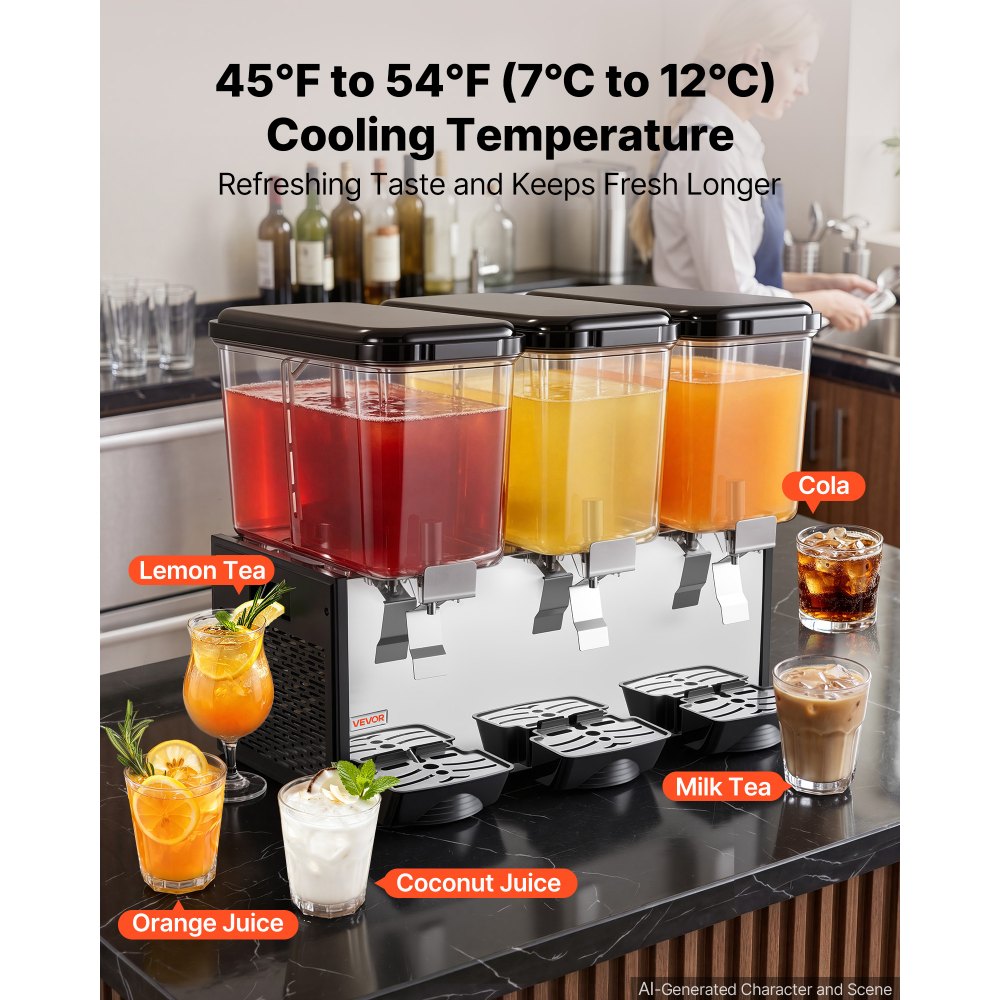 Vevor Commercial Beverage Dispenser 3 x 18L Cold Drink Machine New