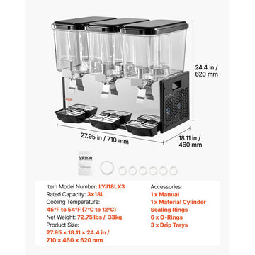 Vevor Commercial Beverage Dispenser 3 x 18L Cold Drink Machine New