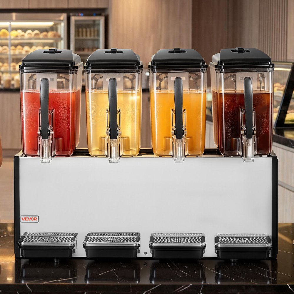 Vevor Commercial Beverage Dispenser 4-Tank 12 L Stainless Steel Juice Drink Machine New