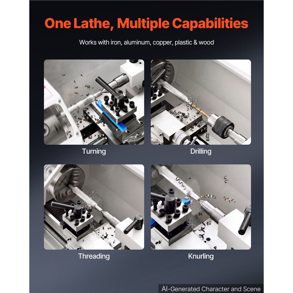 Vevor Metal Lathe 8 x 16" Variable Speed Benchtop Lathe Machine New