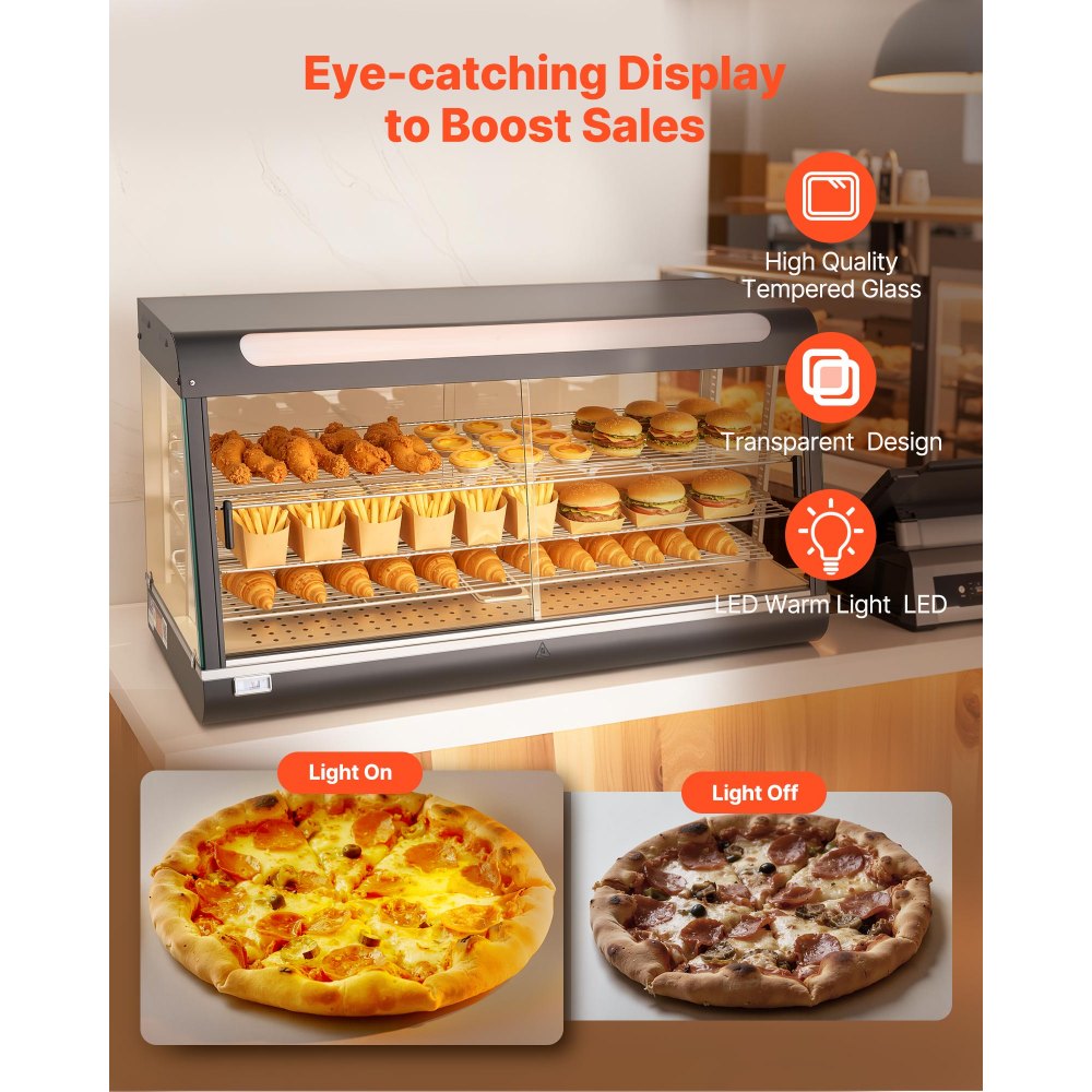 Vevor Food Warmer Display 3-Tier Commercial 48" 190 Qt Countertop Merchandiser New