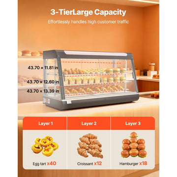 Vevor Food Warmer Display 3-Tier Commercial 48" 190 Qt Countertop Merchandiser New