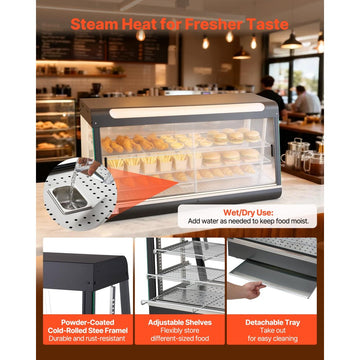 Vevor Food Warmer Display 3-Tier Commercial 48" 190 Qt Countertop Merchandiser New