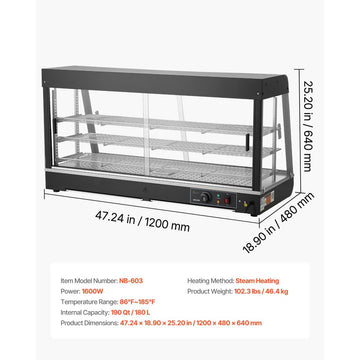 Vevor Food Warmer Display 3-Tier Commercial 48" 190 Qt Countertop Merchandiser New