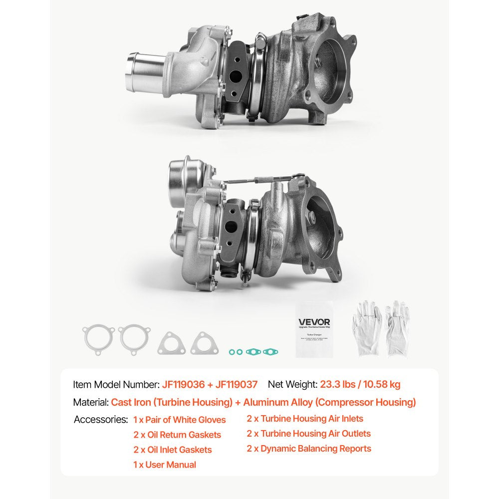 Vevor Turbocharger Left & Right Twin with Wastegate Actuator for Ford Flex Explorer Sport Taurus SHO 3.5L and Lincoln MKS MKT 3.5L New