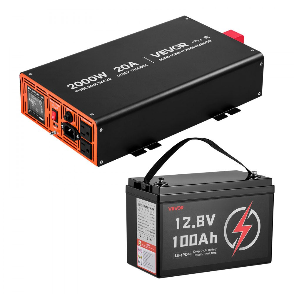 Vevor Sump Pump Battery Backup System 2000W 100 Ah LiFePO4 Pure Sine Wave Inverter New
