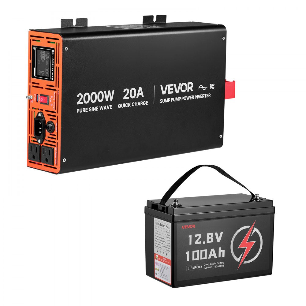 Vevor Sump Pump Battery Backup System 2000W 100 Ah LiFePO4 Pure Sine Wave Inverter New