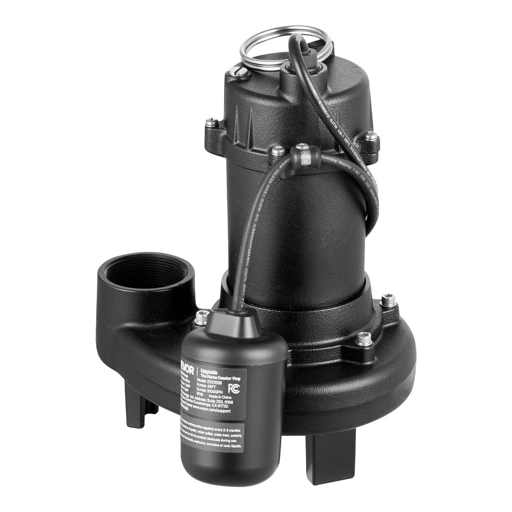 Vevor Sewage Grinder System 1 HP 5100 GPH Cast Iron Pump with Basin 120V 2" Discharge Black New