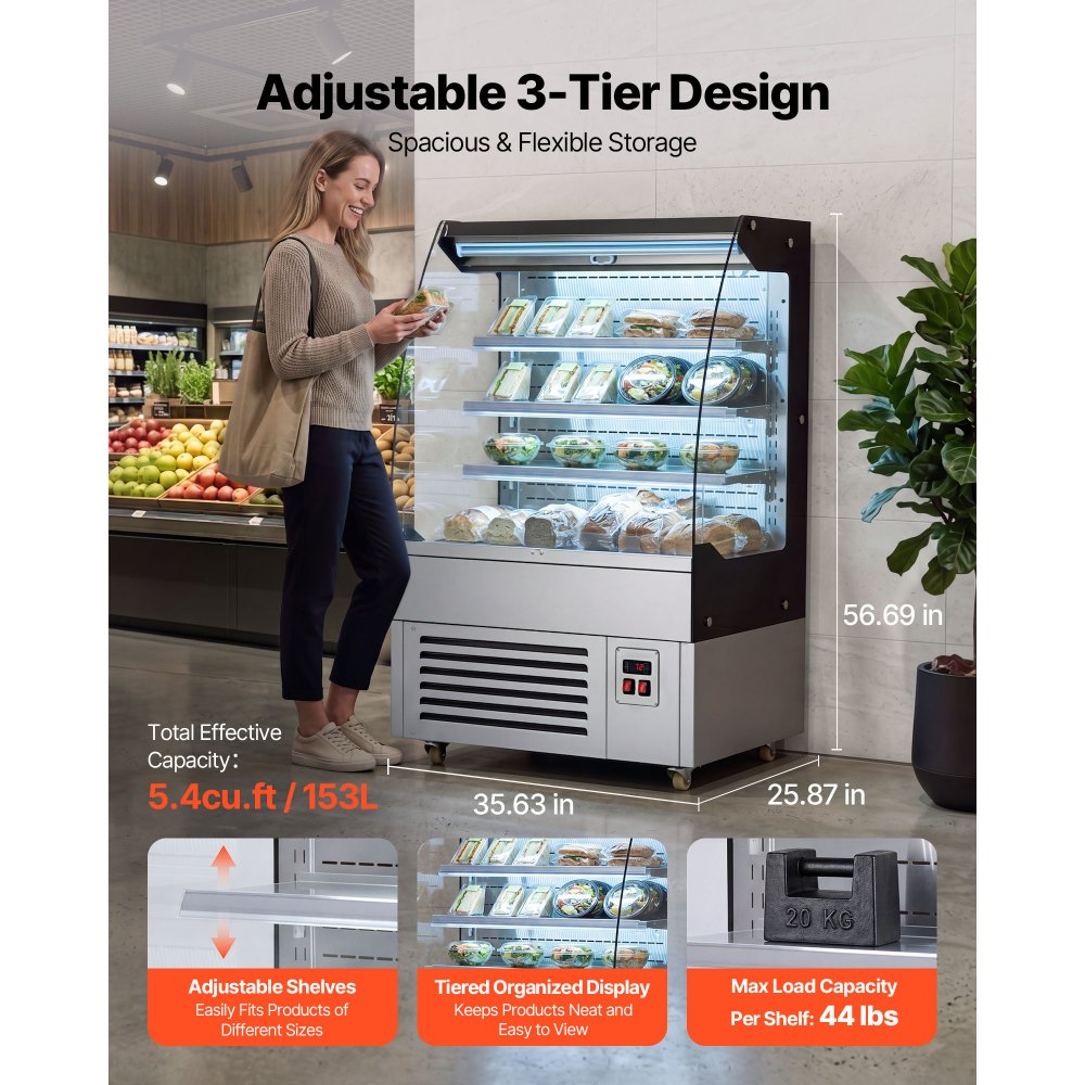Vevor Open Air Merchandiser 5.4 cu. ft. 3-Tier Commercial Refrigerator Display Cooler New