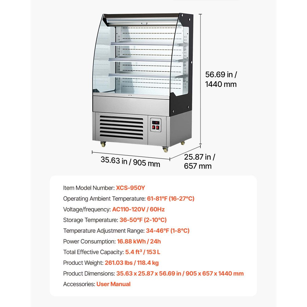 Vevor Open Air Merchandiser 5.4 cu. ft. 3-Tier Commercial Refrigerator Display Cooler New