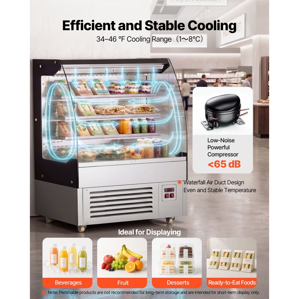 Vevor Open Air Merchandiser 7.5 cu. ft. 3-Tier Commercial Refrigerator Display Cooler New