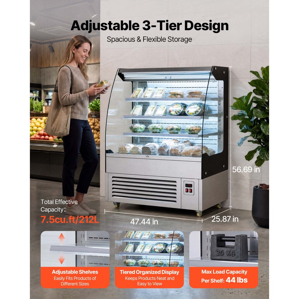 Vevor Open Air Merchandiser 7.5 cu. ft. 3-Tier Commercial Refrigerator Display Cooler New
