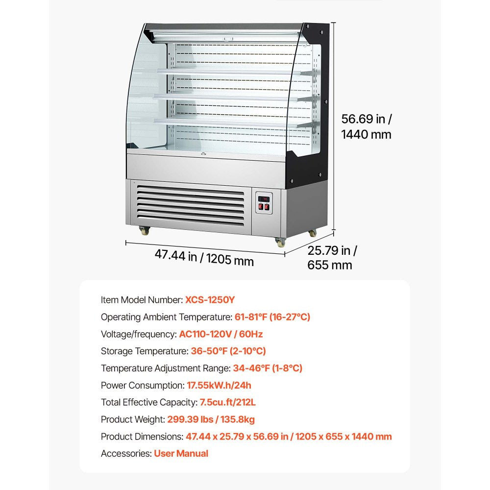 Vevor Open Air Merchandiser 7.5 cu. ft. 3-Tier Commercial Refrigerator Display Cooler New