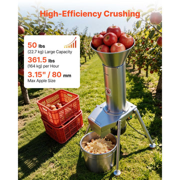 Vevor Fruit Crusher Electric Apple Crusher 1100W Stainless Steel Freestanding New