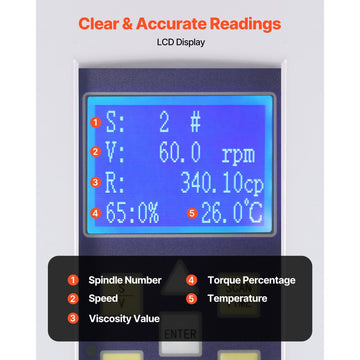 Vevor Viscometer Digital Rotary Viscometer with 4 Rotors and Temperature Probe New