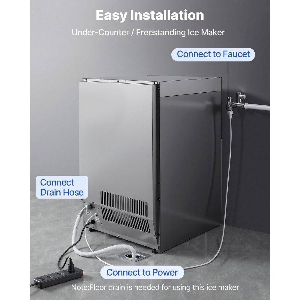 Vevor Ice Maker Commercial Freestanding 200 lbs/24h 50 lbs Storage Capacity New