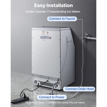 Vevor Ice Maker Commercial Freestanding 100 lbs/24H 26 lbs Bin Stainless Steel New