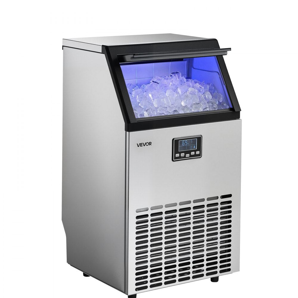 Vevor Ice Maker Commercial Freestanding 100 lbs/24H 26 lbs Bin Stainless Steel New