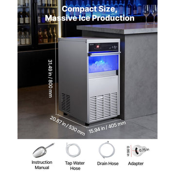 Vevor Ice Maker Commercial 100 lbs/24h Built-In Freestanding Under-Counter Stainless Steel with LED Display Self-Cleaning New