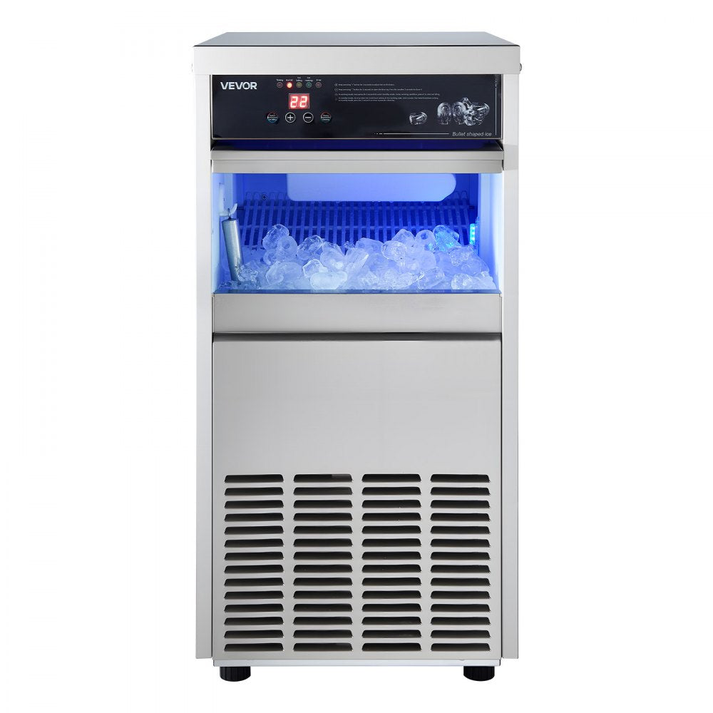 Vevor Ice Maker Commercial 100 lbs/24h Built-In Freestanding Under-Counter Stainless Steel with LED Display Self-Cleaning New