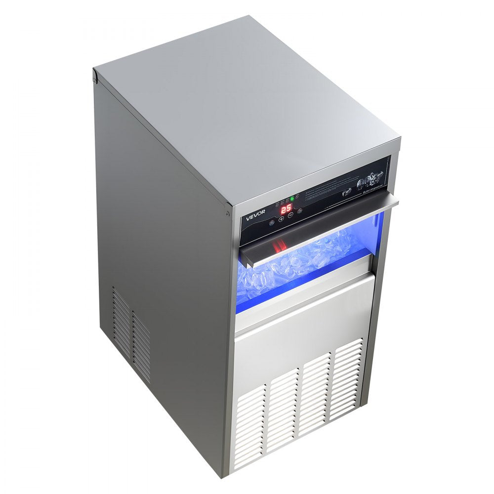 Vevor Ice Maker Commercial 100 lbs/24h Built-In Freestanding Under-Counter Stainless Steel with LED Display Self-Cleaning New