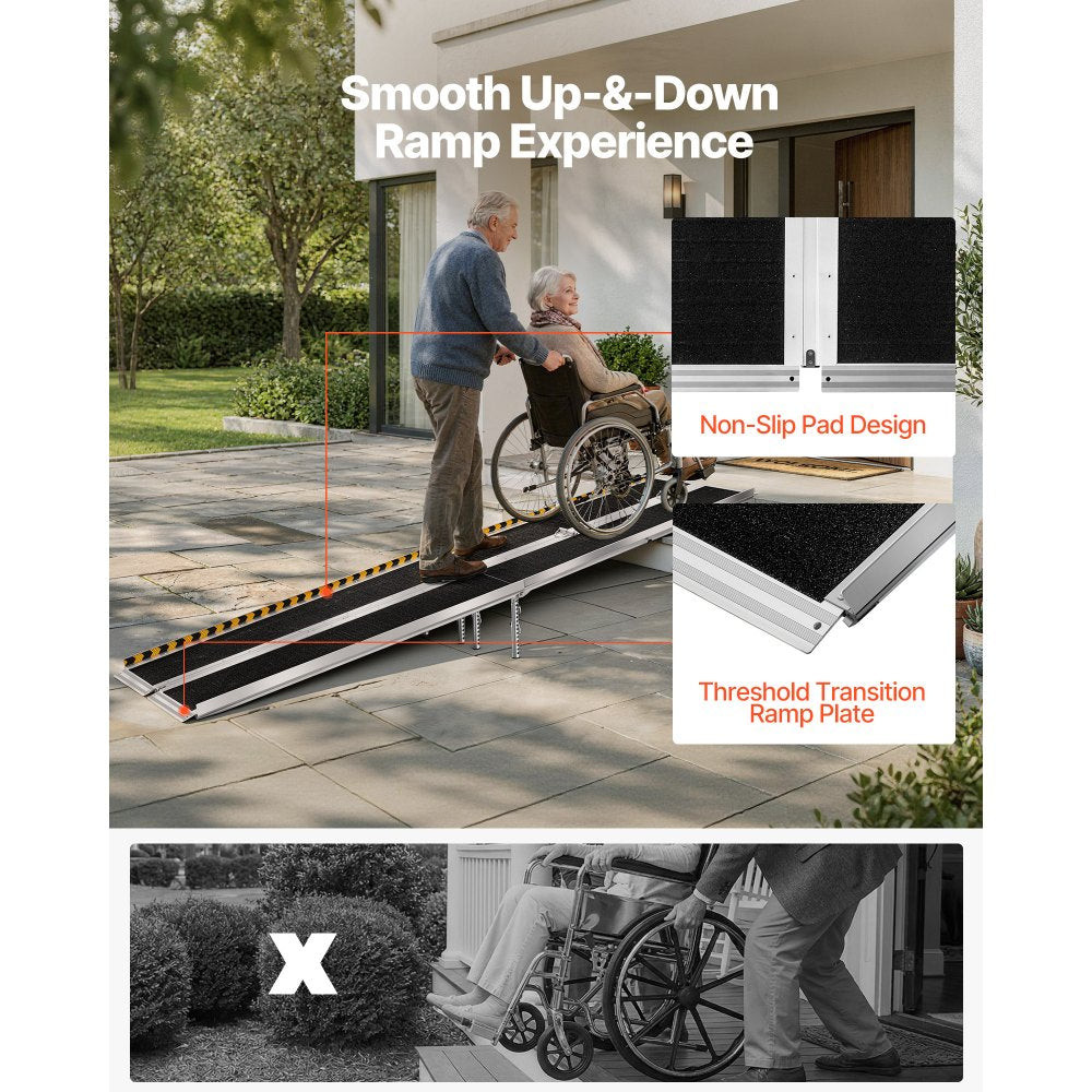 Vevor Wheelchair Ramp 10' Folding Non-Slip Aluminum Portable Threshold Ramp New