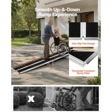 Vevor Wheelchair Ramp 10' Folding Non-Slip Aluminum Portable Threshold Ramp New