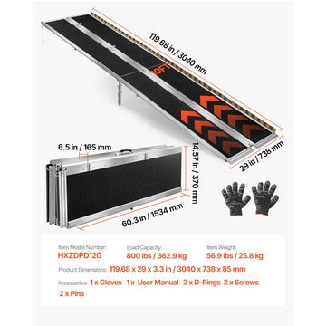 Vevor Wheelchair Ramp 10' Folding Non-Slip Aluminum Portable Threshold Ramp New