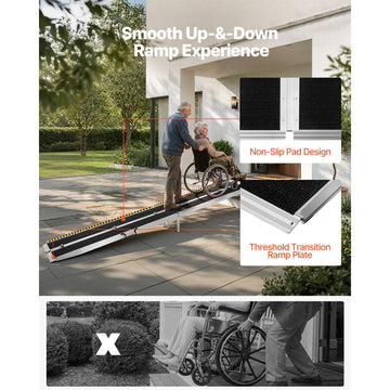 Vevor Wheelchair Ramp 12' Folding Non-Slip Aluminum Portable Threshold Ramp New