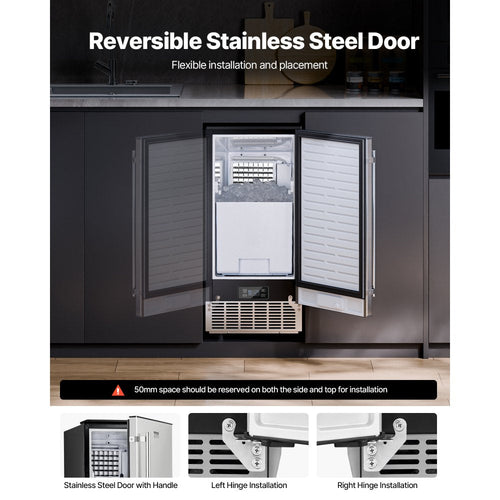 Vevor Ice Maker Undercounter Built-In 80 lbs/Day Reversible Door Stainless Steel New
