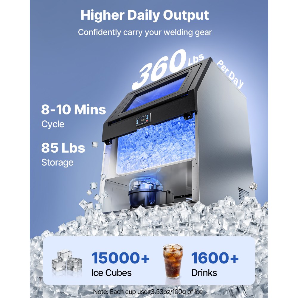 Vevor Ice Maker Commercial 360 lbs/24h Freestanding Under Counter Stainless Steel with Pump New