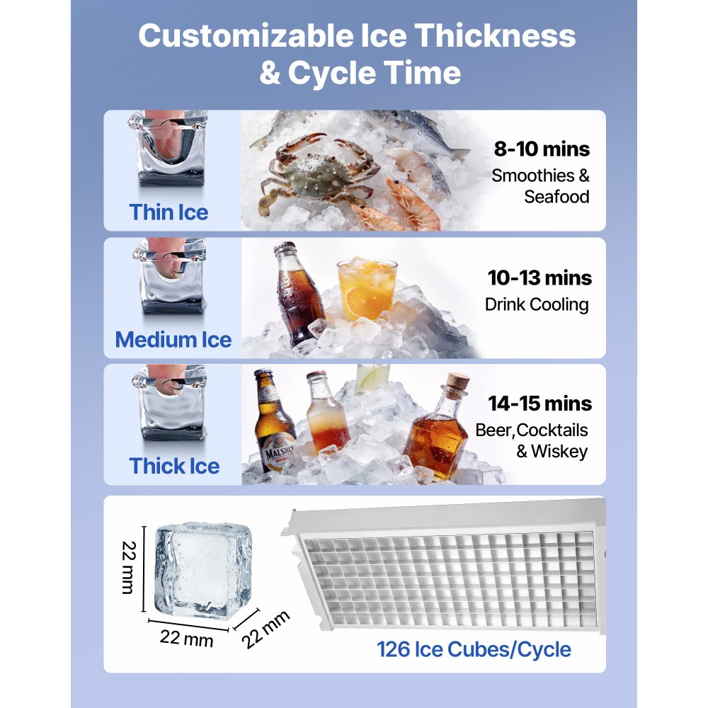 Vevor Ice Maker Commercial 360 lbs/24h Freestanding Under Counter Stainless Steel with Pump New