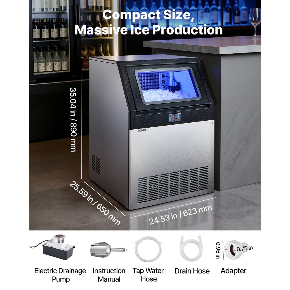 Vevor Ice Maker Commercial 360 lbs/24h Freestanding Under Counter Stainless Steel with Pump New