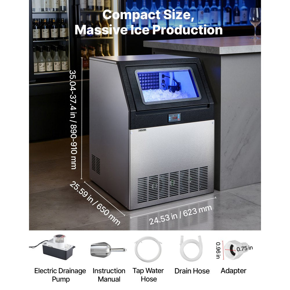 Vevor Ice Maker Commercial Freestanding 440 lbs/24h 85 lbs Storage with Pump Stainless Steel New