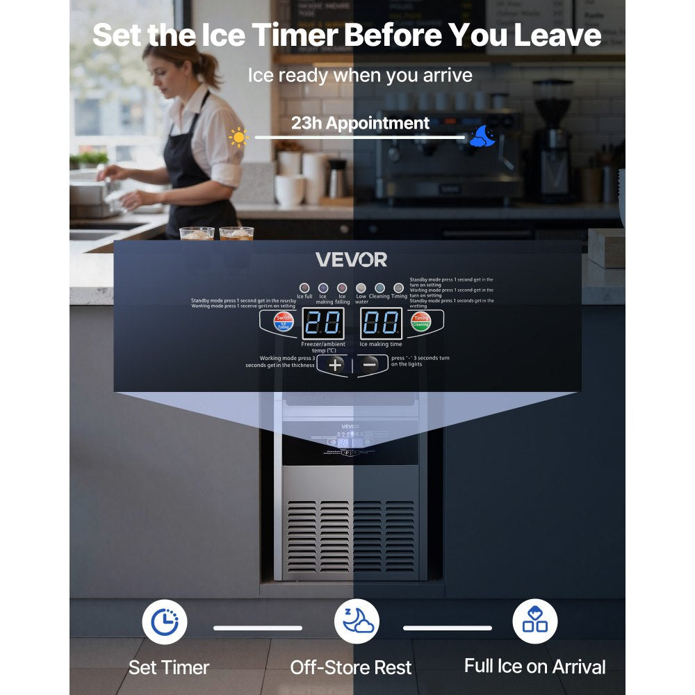 Vevor Ice Maker Commercial Freestanding Under-Counter Stainless Steel 160 lbs/24h with Pump New