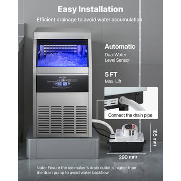 Vevor Ice Maker Commercial Freestanding Under-Counter Stainless Steel 160 lbs/24h with Pump New