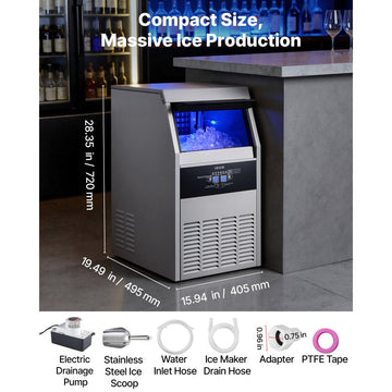 Vevor Ice Maker Commercial Freestanding Under-Counter Stainless Steel 160 lbs/24h with Pump New