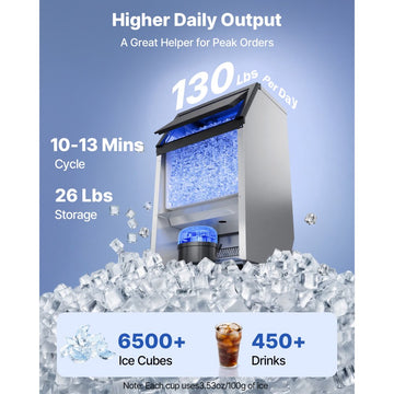 Vevor Ice Maker Commercial Freestanding 100 lbs/24h 26 lbs Storage Stainless Steel New