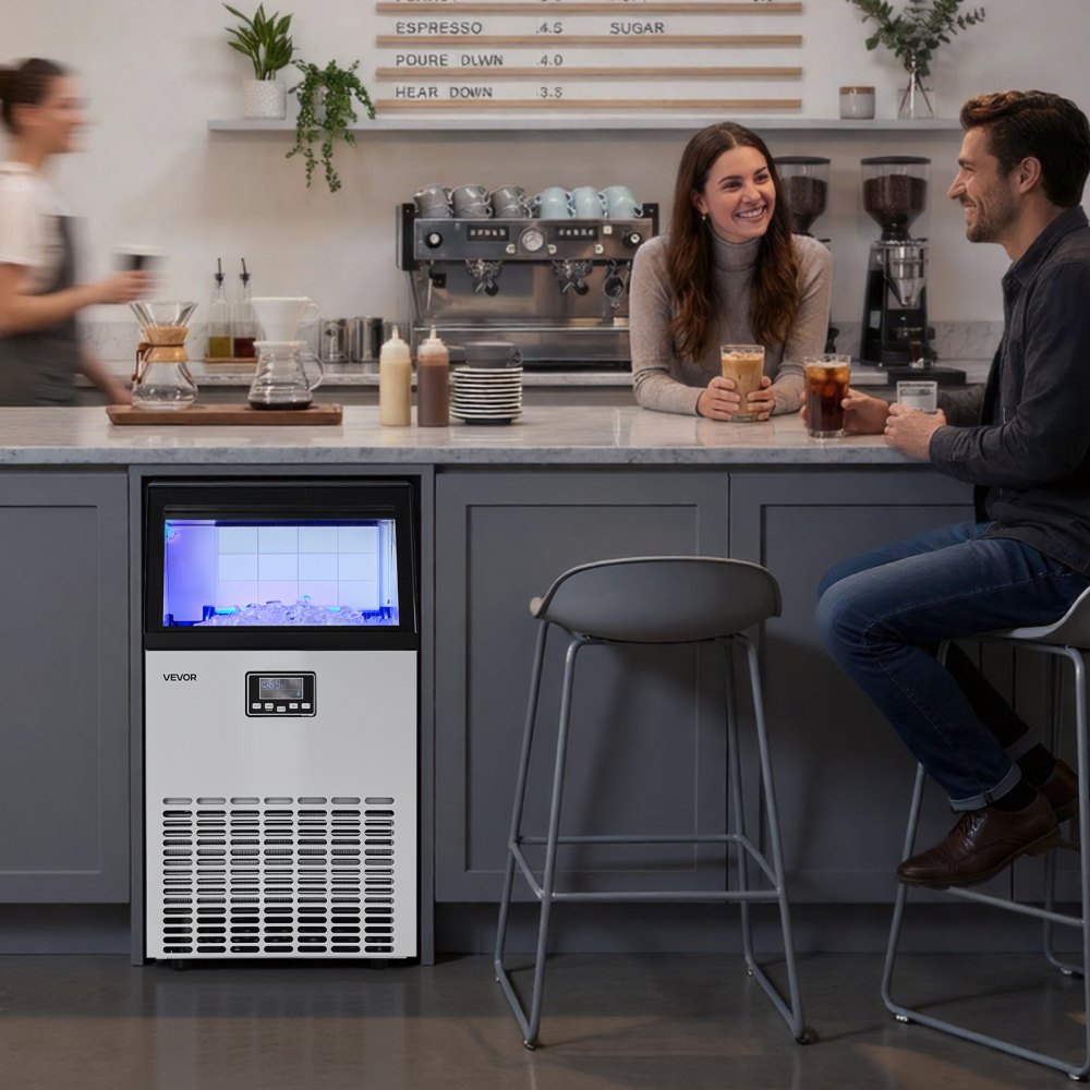 Vevor Ice Maker Commercial Freestanding 100 lbs/24h 26 lbs Storage Stainless Steel New